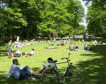Studenten relaxen im Erlanger Schlo�garten - 

Die rund 15.000 Erlanger Studenten sind in die beschauliche Stadt sehr gut integriert. Vom Unialltag k�nnen sie in einer der zahlreichen Kneipen der Stadt oder wie hier im Sommer auf der Wiese im Schlossgarten abschalten. 