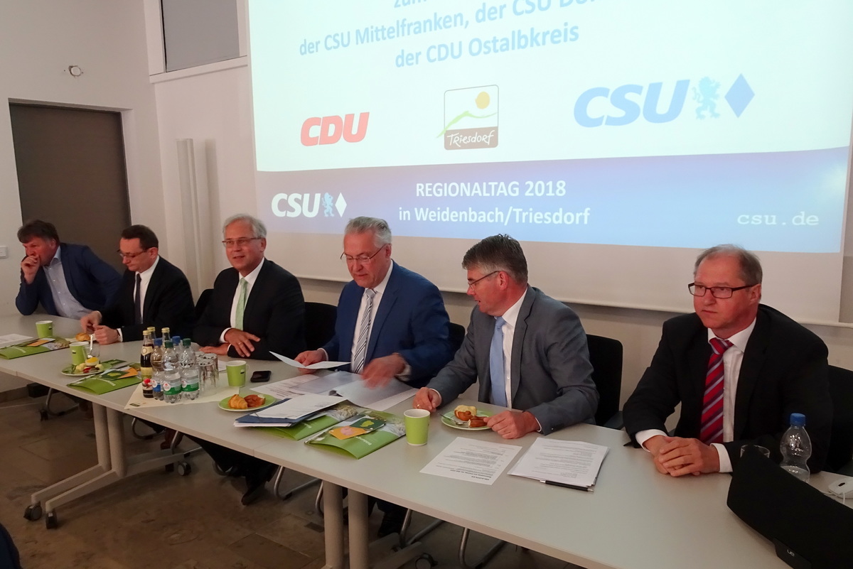 v.l.: Norbert Bleisteiner, MdB Ulrich Lange, Bezirkstagsprsident Richard Bartsch, Staatsminister Joachim Herrmann, MdL Winfried Mack, Direktor Otto Krner